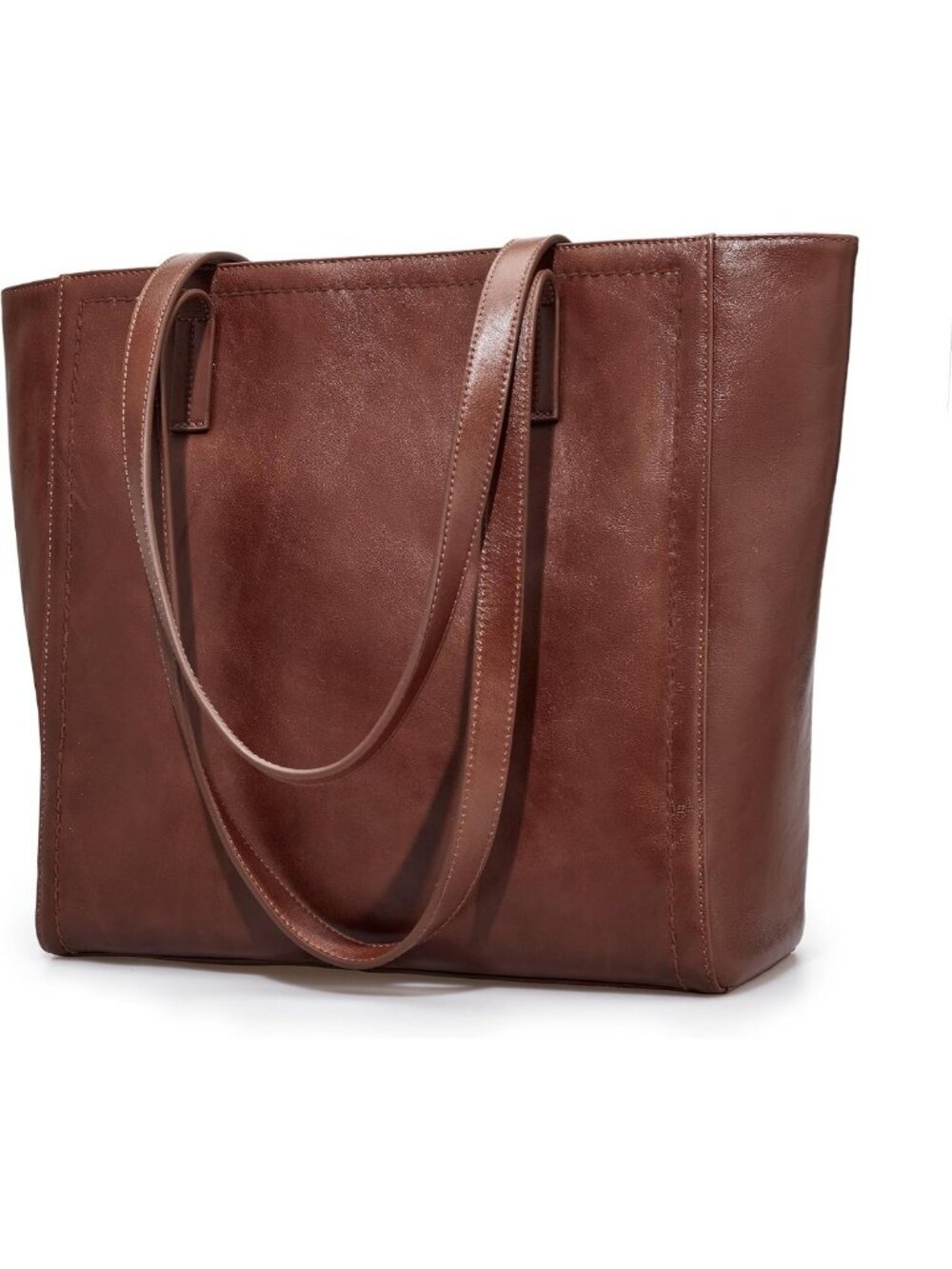 Vintage Genuine Leather Work Tote Bag for Women, Stylish Zippered Tote Handbag
